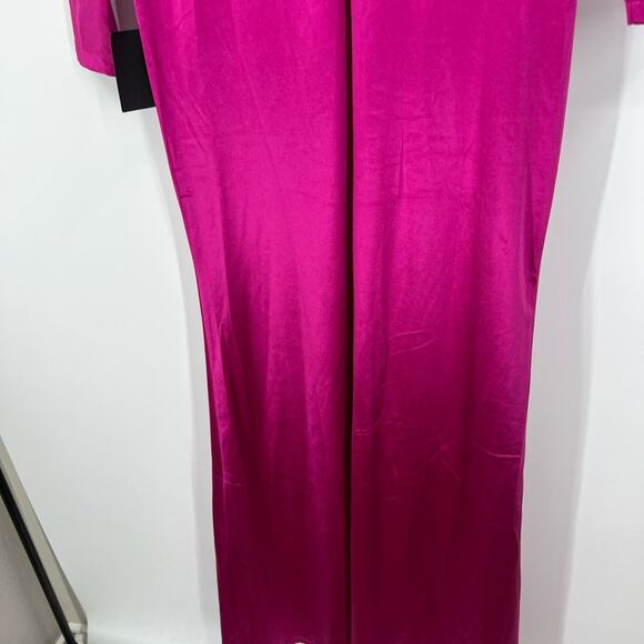 Lulus Off to the Ball Magenta Satin Long Sleeve Maxi Dress NWT - Picture 9 of 13